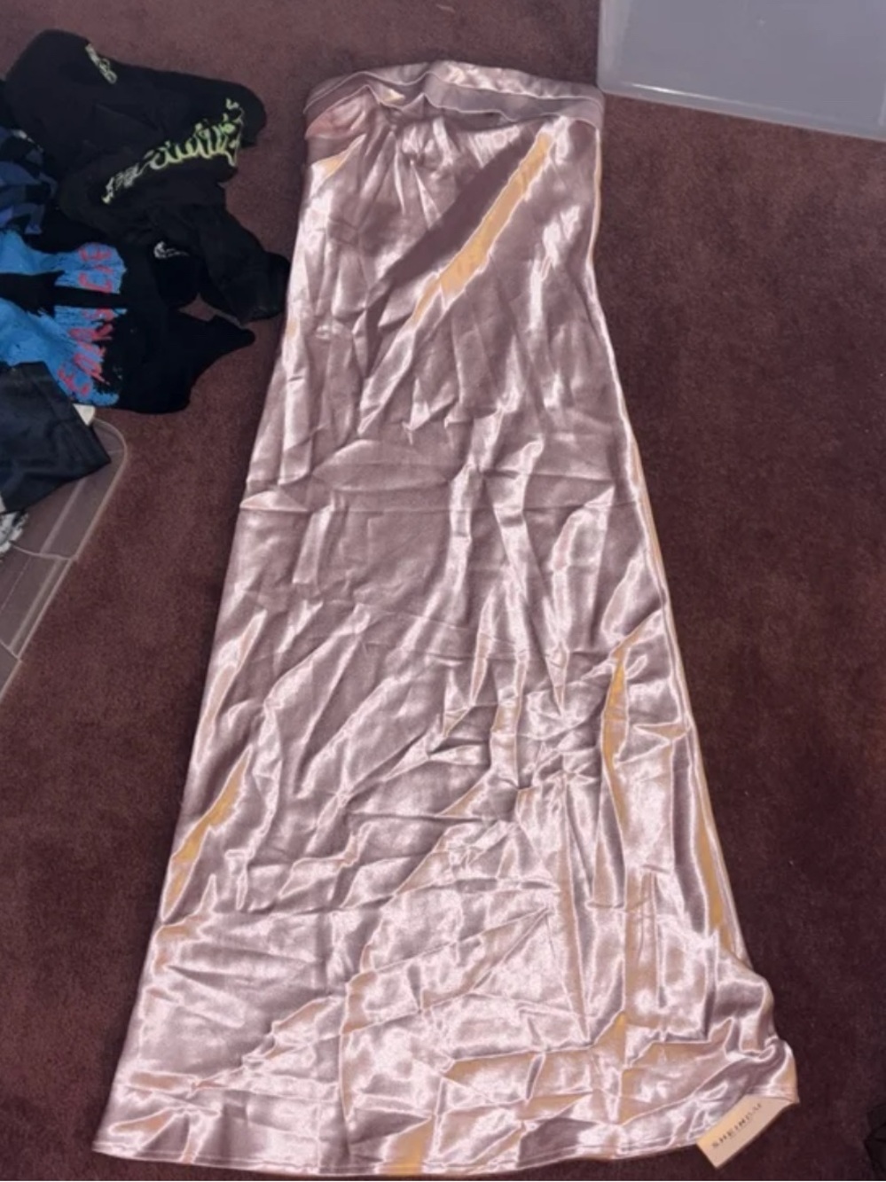 SHEIN Satin Strapless Maxi Dress in Blush and Gold